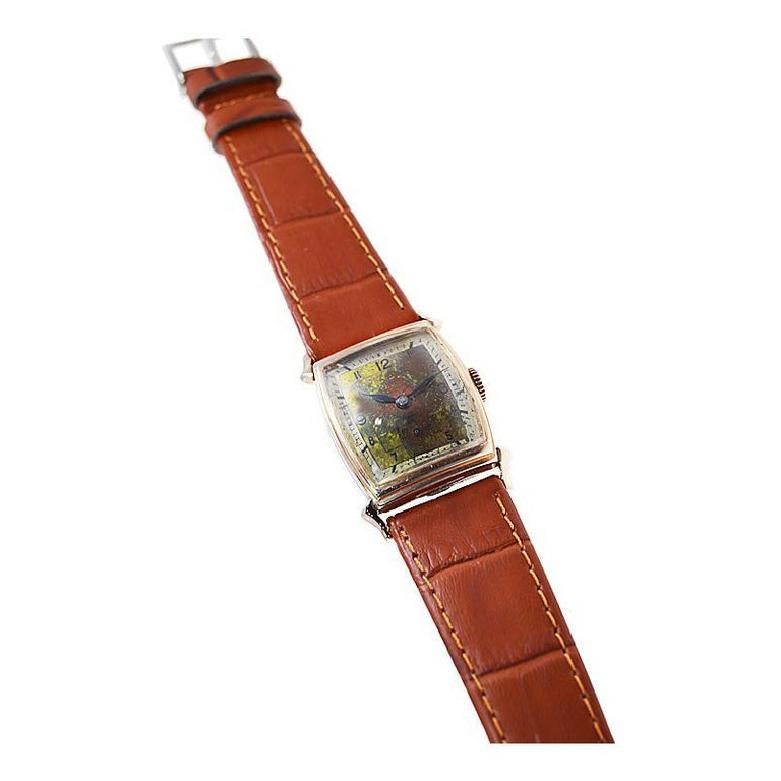 Rima Goldgefüllte Art-Déco-Armbanduhr mit prächtigem patiniertem Zifferblatt, ca. 1940er Jahre im Angebot 1