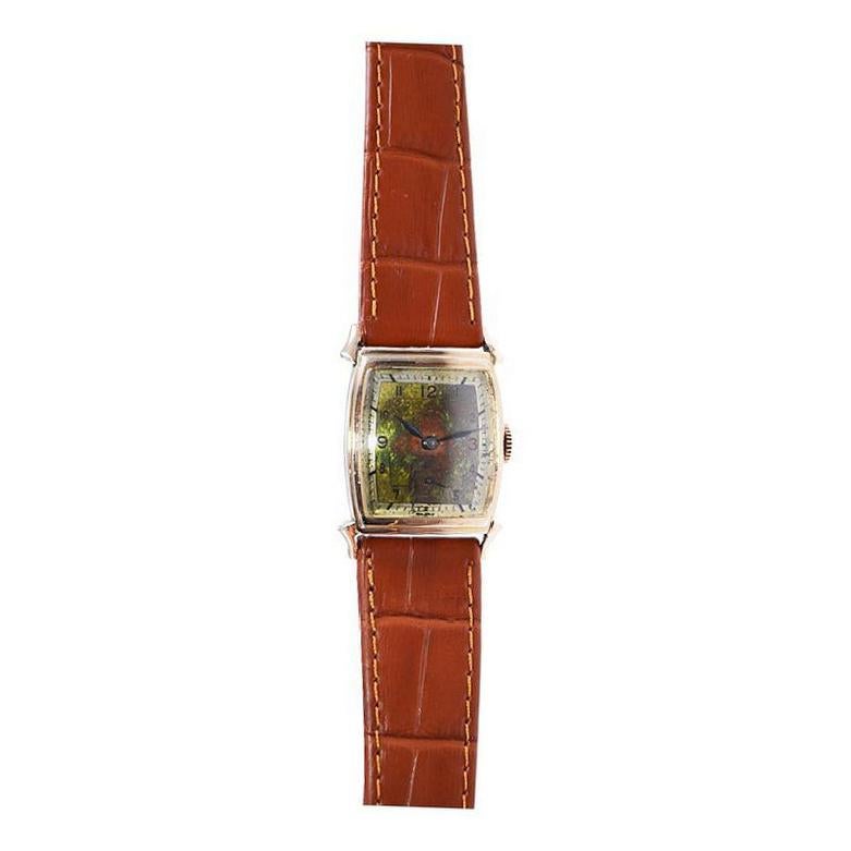 Rima Gold Filled Art Deco Wrist Watch with a Rich Patinated Dial Circa 1940's For Sale 1