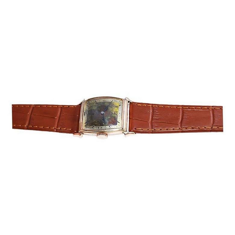 Rima Goldgefüllte Art-Déco-Armbanduhr mit prächtigem patiniertem Zifferblatt, ca. 1940er Jahre im Angebot 4