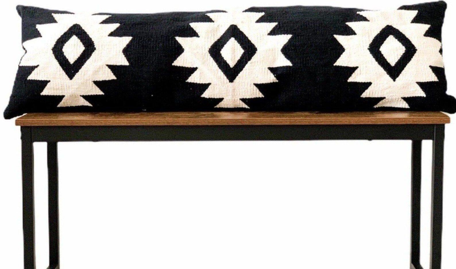 Egyptian Rima Handwoven Extra Long Cotton Black Lumbar Pillow Cover For Sale