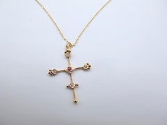 RIMA JEWELS 18k Rose Gold Cross Set with Pink Tourmaline/Natural White Diamonds