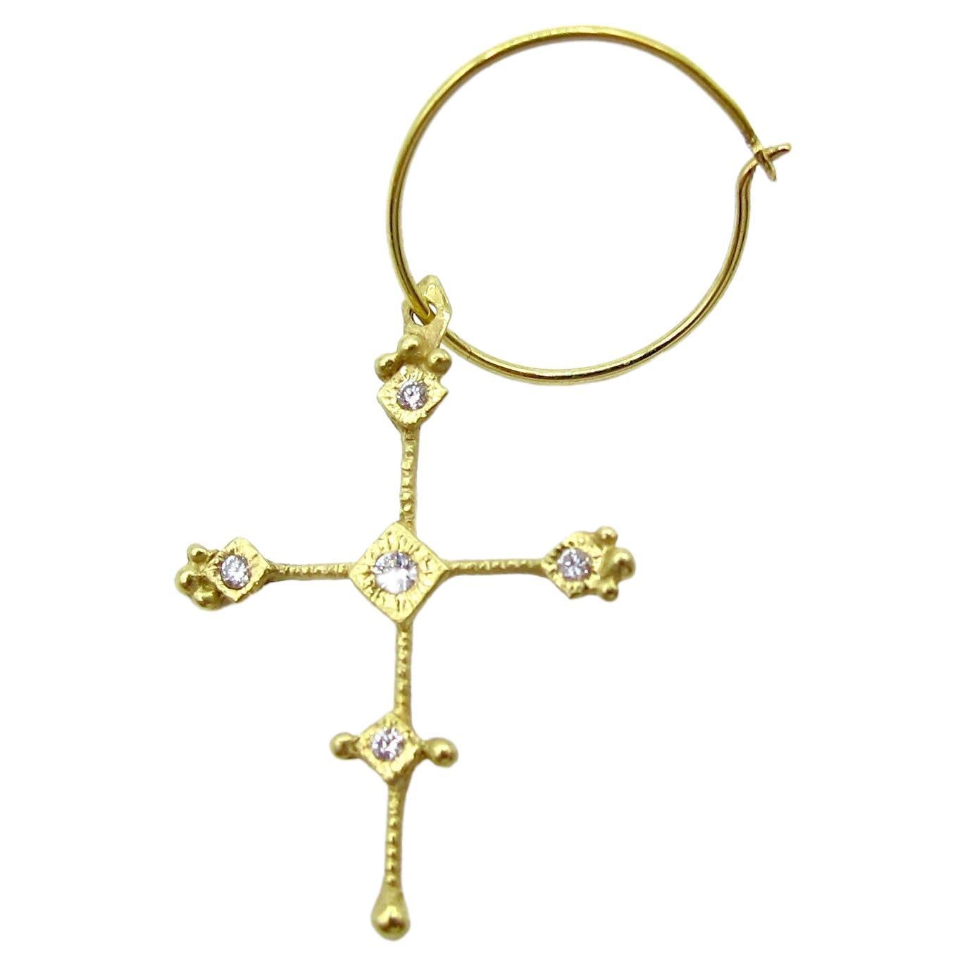 RIMA JEWELS 18K Yellow Gold Ojo de Dios Cross Earring For Sale