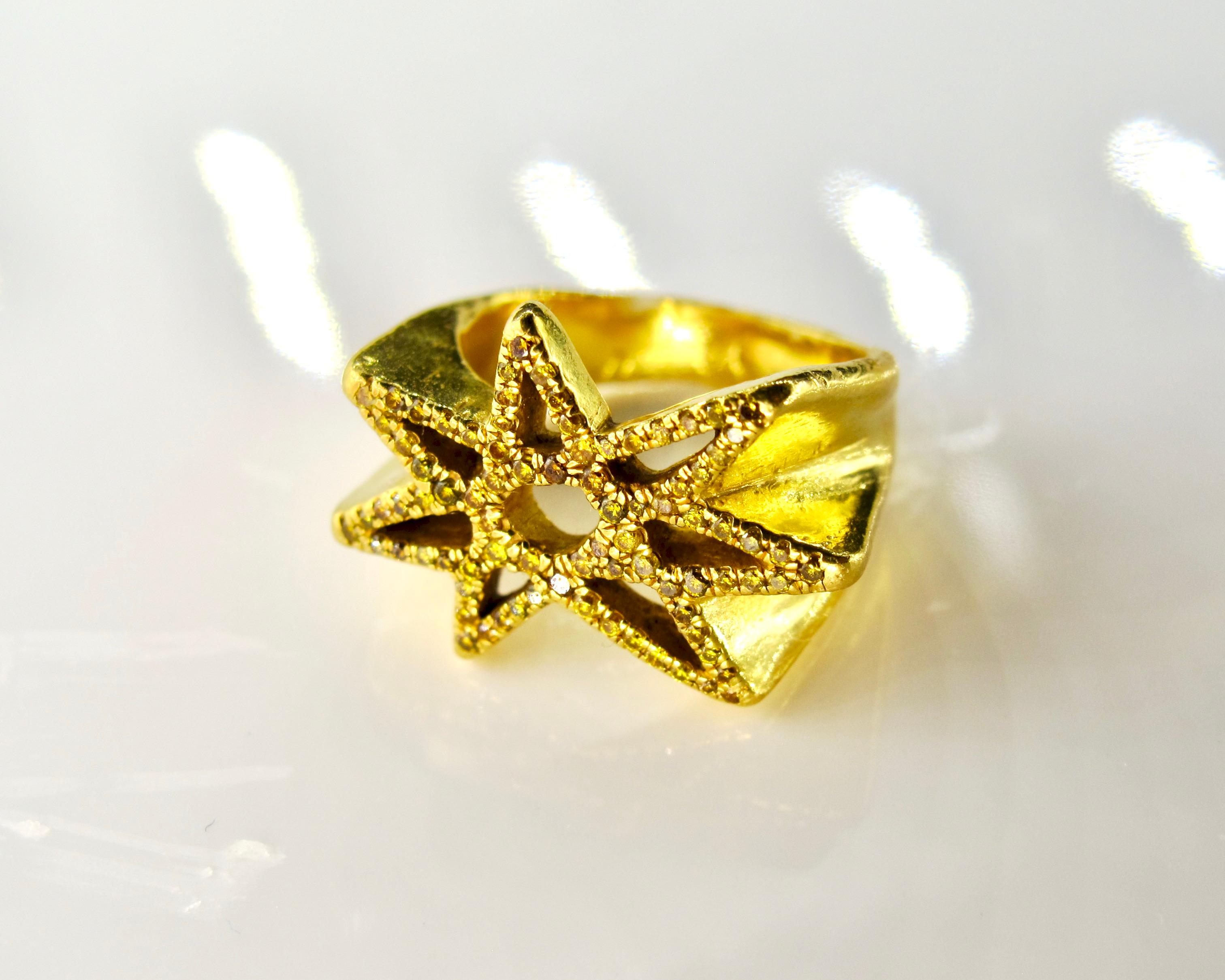 For Sale:  RIMA Jewels 22k Gold and Fancy Yellow Diamond Pavé Shooting Star Ring 2