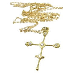 RIMA Jewels Baby Byzantine Ojo De Dios 18k Gold and Diamond Cross Necklace