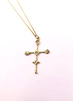 RIMA JEWELS’ Byzantine Ojo De Dios 18k Gold Cross Necklace Set with Diamonds