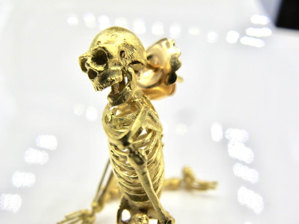 Brilliant Cut RIMA JEWELS Fully Articulated Skeleton Earring Crafted in Solid 20k Gold For Sale