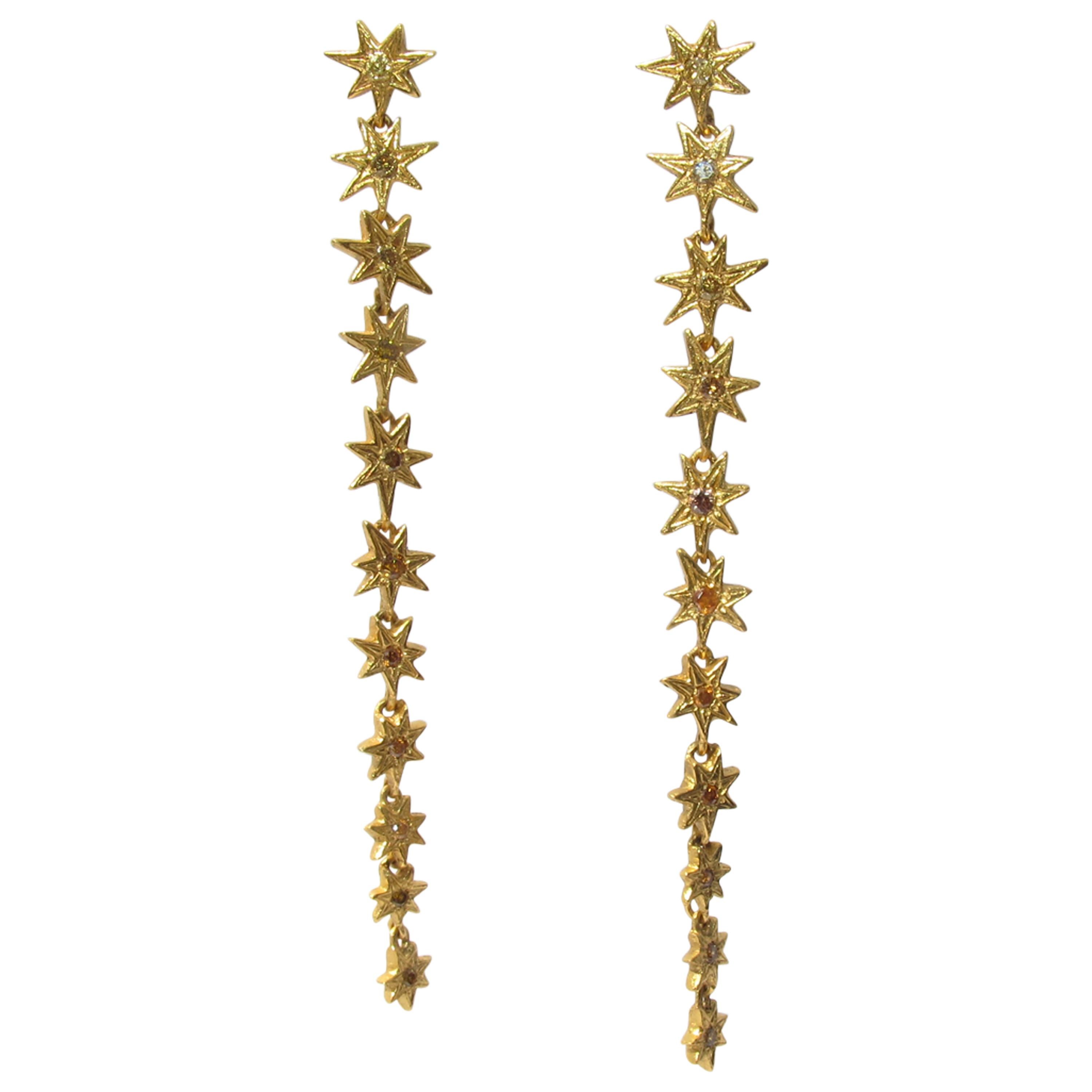 RIMA JEWELS Seven Pointed Star Drop Earrings with Natural Yellow Diamonds For Sale