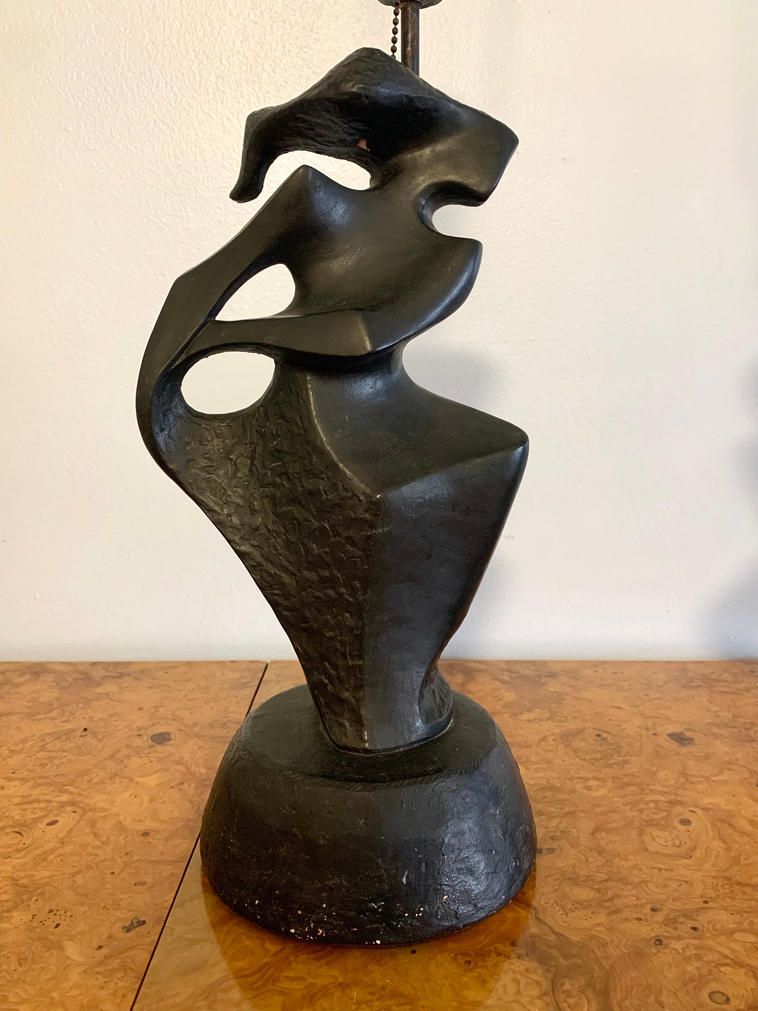 Pair of cubist modernism lamps by Rima of NY. Designed by Marianna von Allesch. Shapes are dynamic and flowing depicting a male and female dancing. Lamps have great angles and textures that really catch the eye. Would fit well in Mid Century Modern,