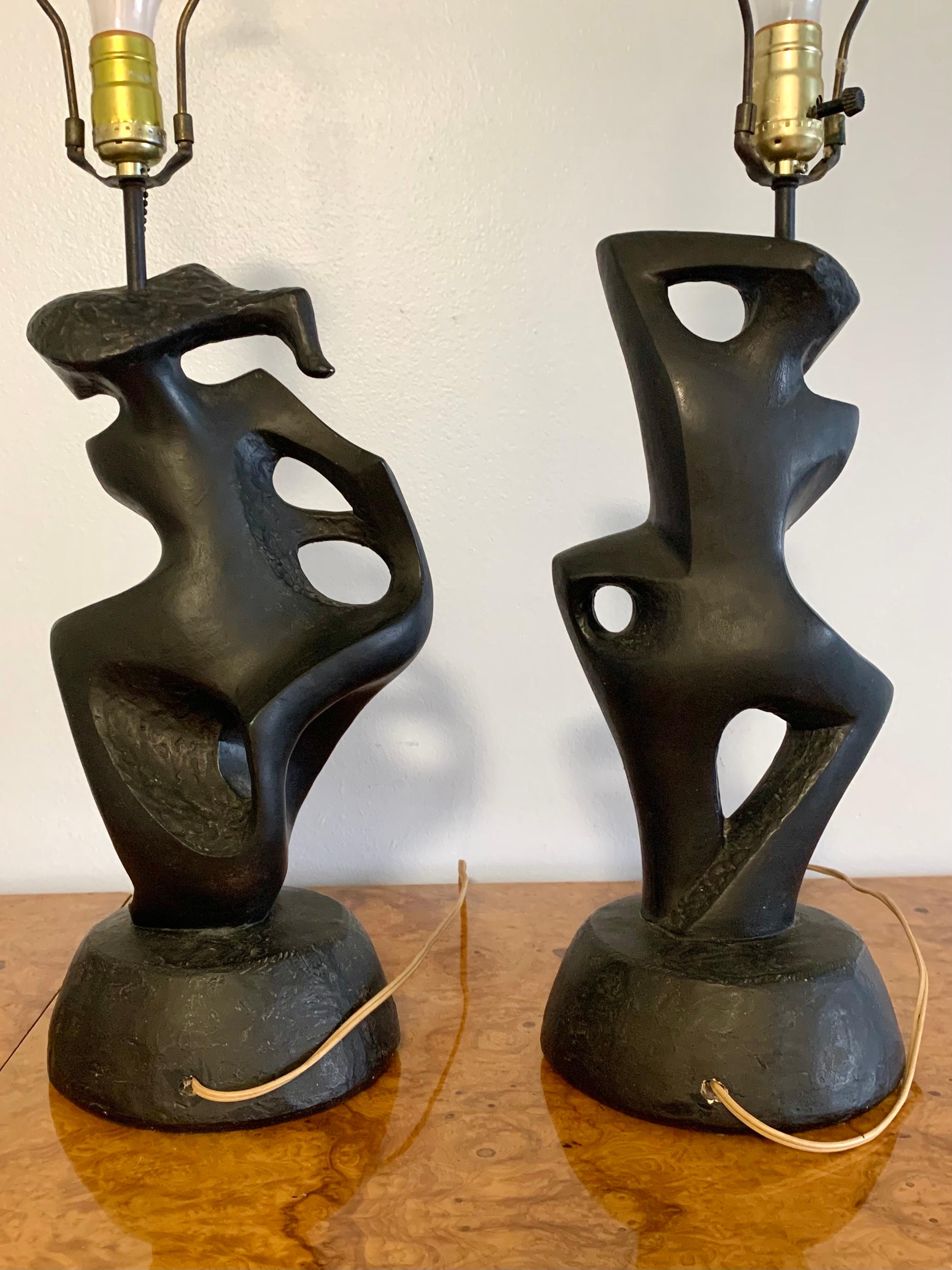 Rima of NY Cubist Modernism Dancer Table Lamps, a Pair In Good Condition In Boynton Beach, FL