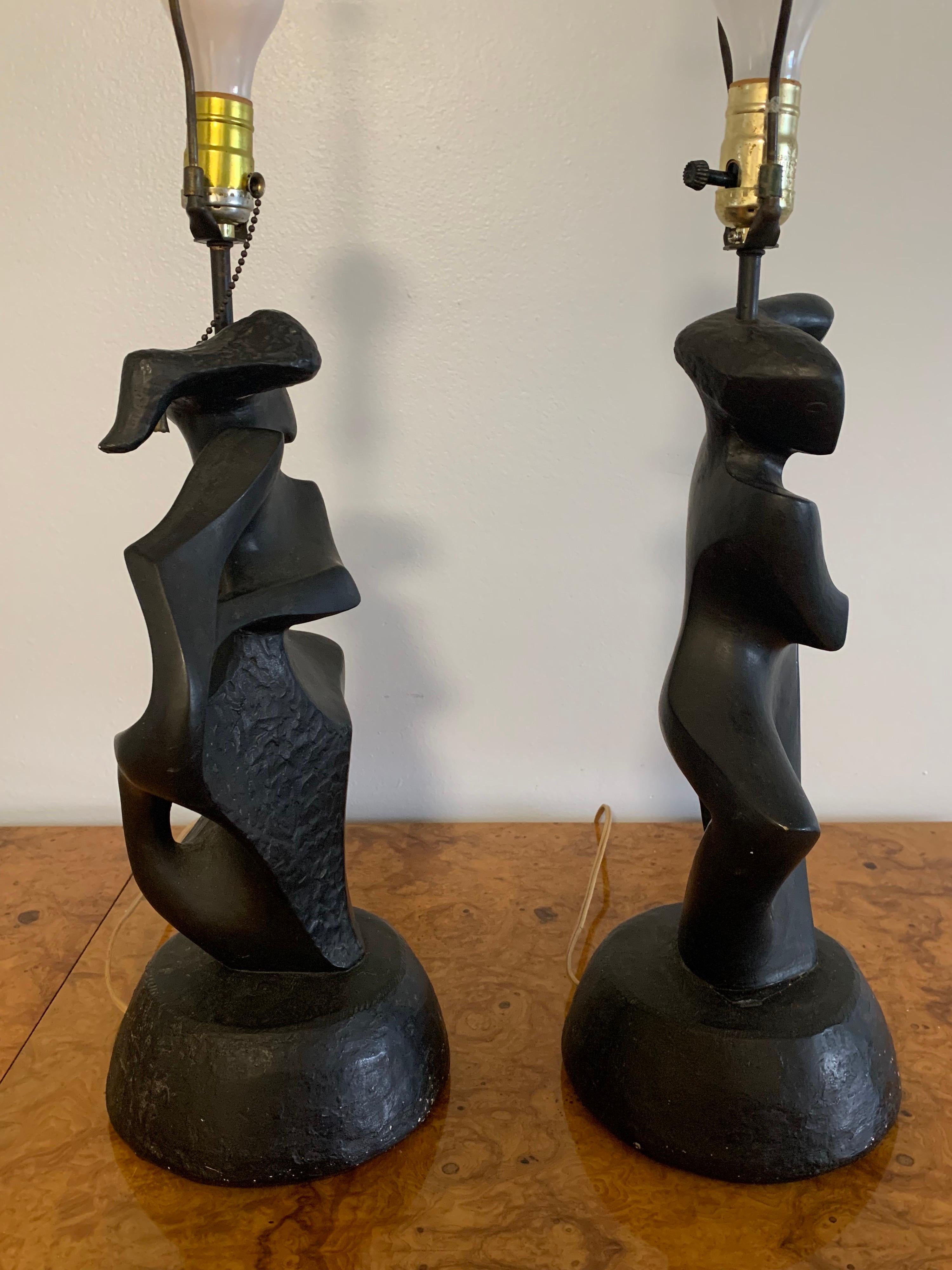 20th Century Rima of NY Cubist Modernism Dancer Table Lamps, a Pair