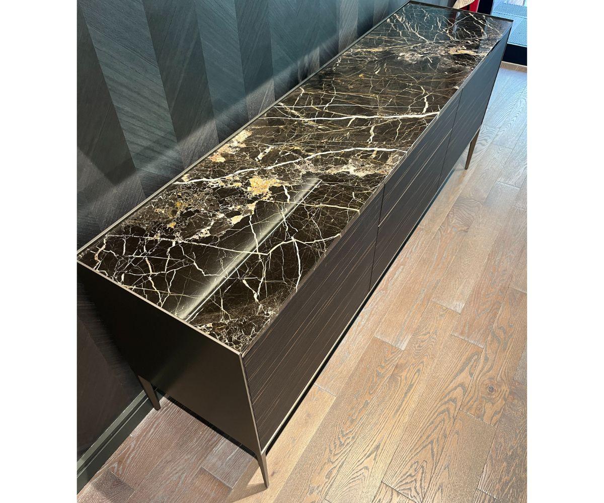 Aluminum Rimadesio Self Bold Credenza with Marble Top