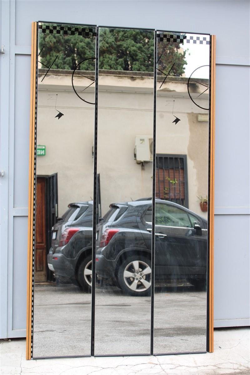 Rimadesio wall mirror Lucio Del Pezzo Italy 1980 Serigraphs black and wood.