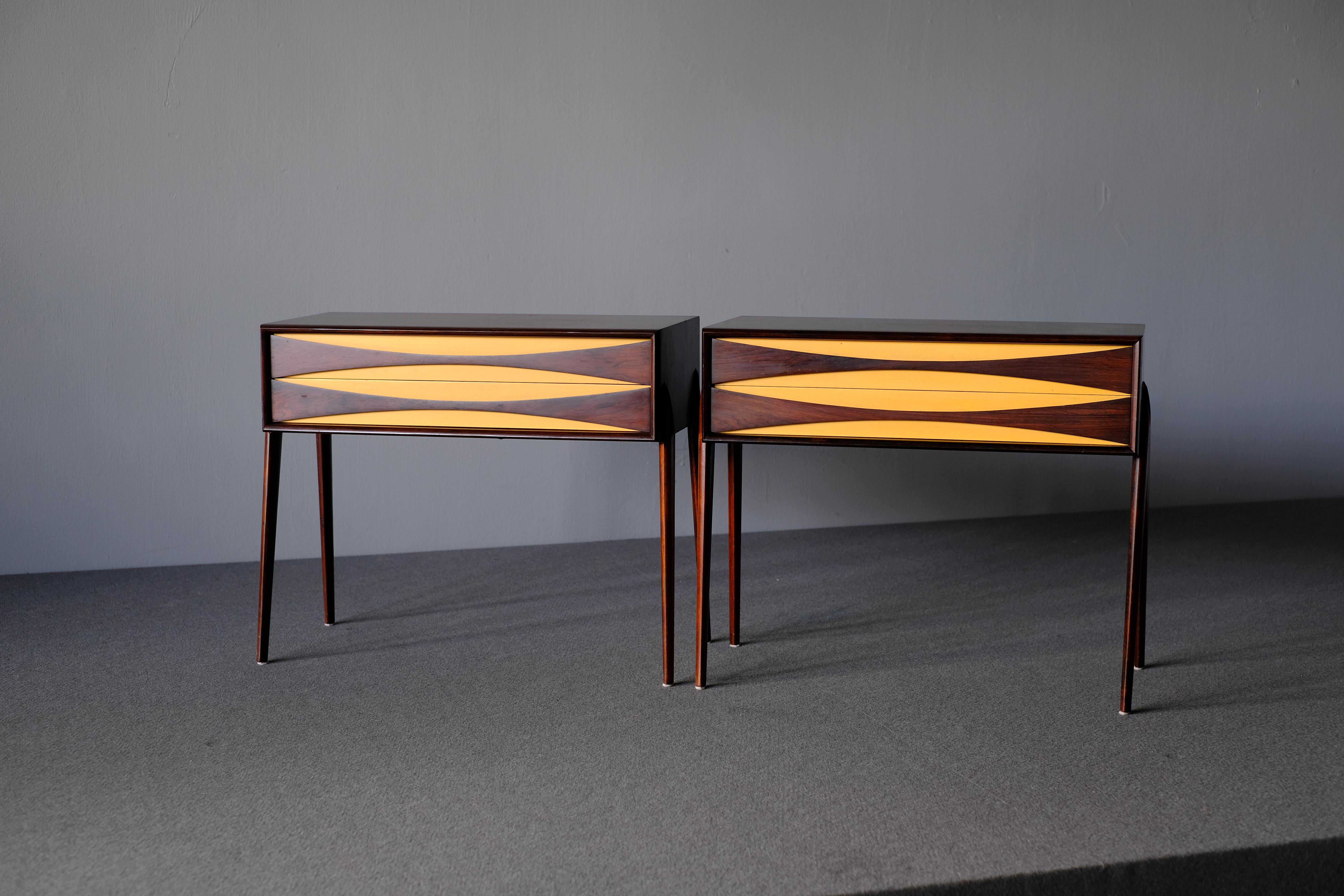 Rimbert Sandholt, Nightstands in Rosewood, Mid Century In Good Condition For Sale In Singapore, SG