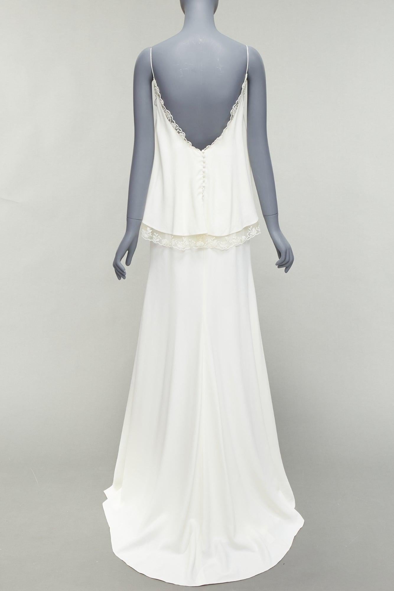 Women's RIME ARODAKY Lavender white spaghetti strap lace trim layered long dress US0 XS For Sale