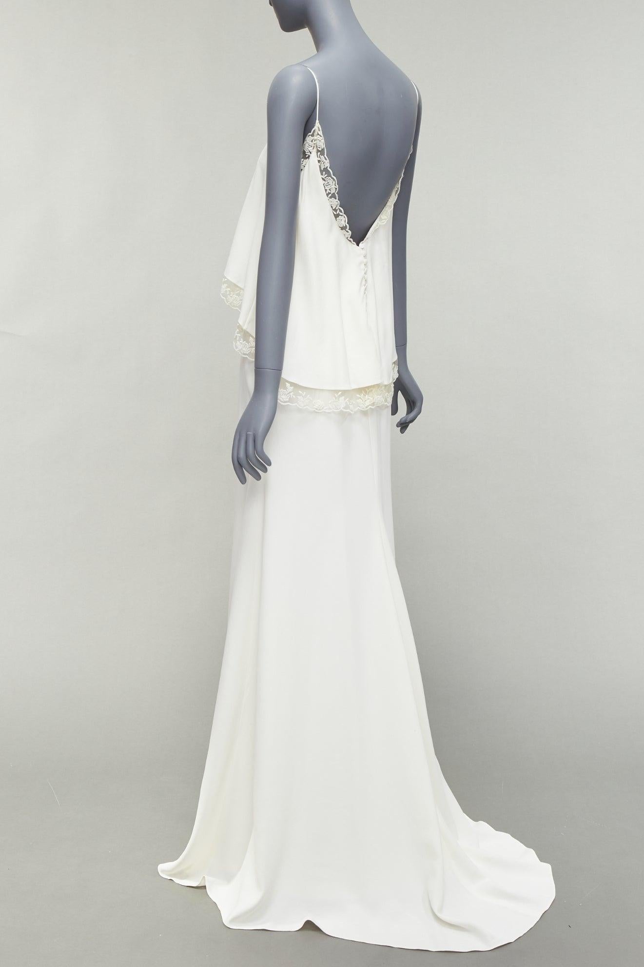 RIME ARODAKY Lavender white spaghetti strap lace trim layered long dress US0 XS For Sale 1