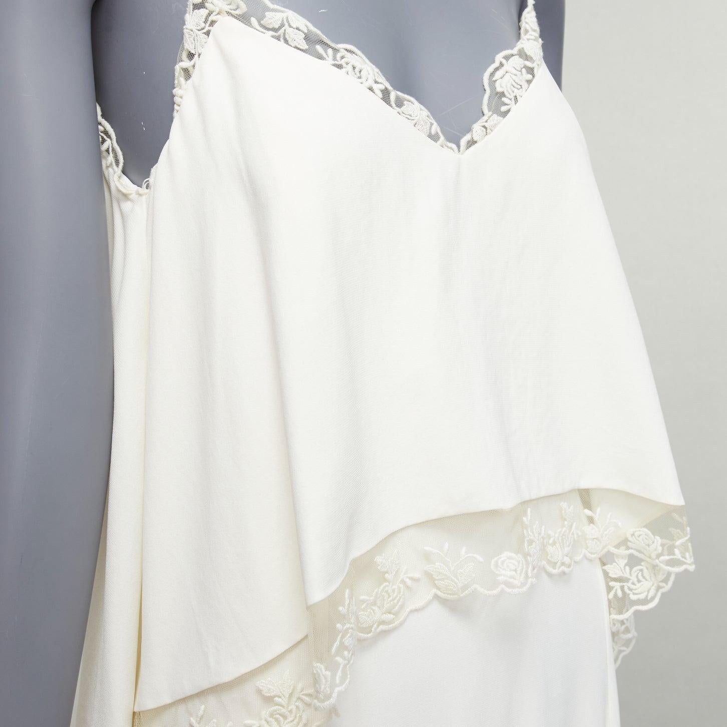 RIME ARODAKY Lavender white spaghetti strap lace trim layered long dress US0 XS 1