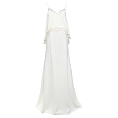 RIME ARODAKY Lavender white spaghetti strap lace trim layered long dress US0 XS