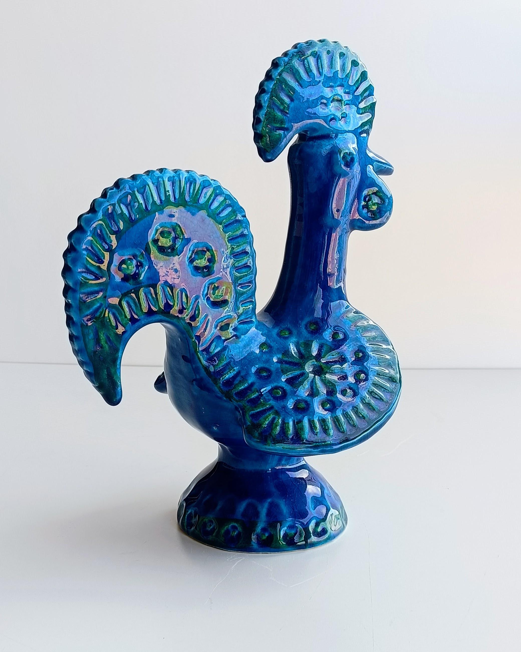 Mid-Century Modern Rimini Blu by Aldo Londi for Bitossi Ceramic  Rooster 1960s