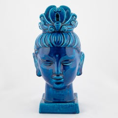 "Rimini Blu" Ceramic Guan Yin Bust by Aldo Londi for Bitossi, circa 1960s