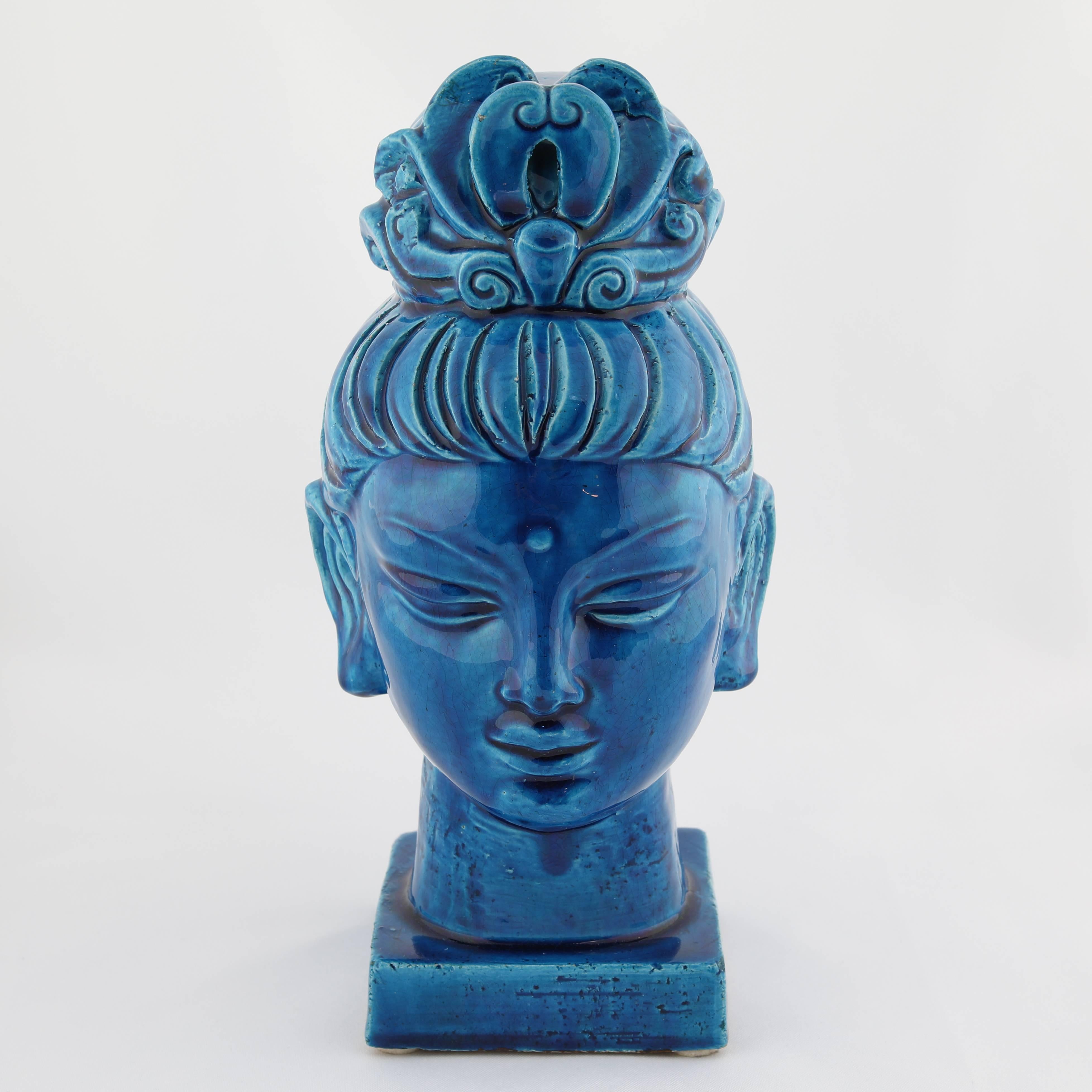 Blue ceramic Guan Yin bust from Aldo Londi's iconic 