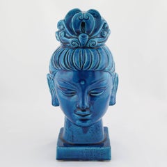 "Rimini Blu" Ceramic Guan Yin Bust by Aldo Londi for Bitossi, circa 1960s