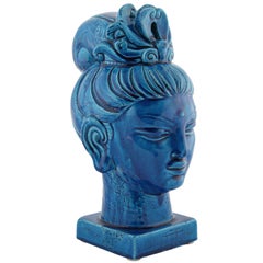 "Rimini Blu" Ceramic Guan Yin Bust by Aldo Londi for Bitossi, circa 1960s