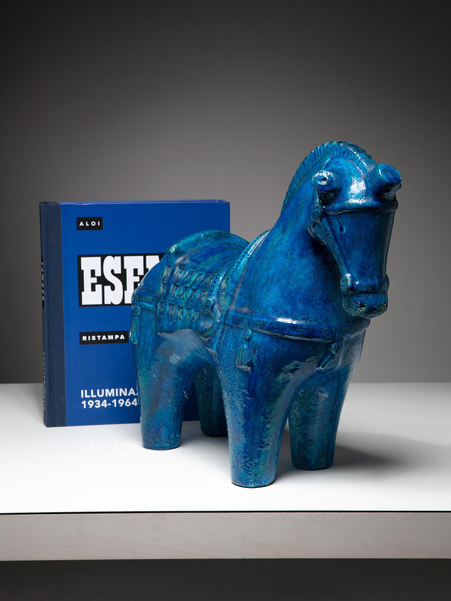 Rimini Blu Ceramic Horse Sculpture by Aldo Londi for Bitossi, Italy,  1960s For Sale 3