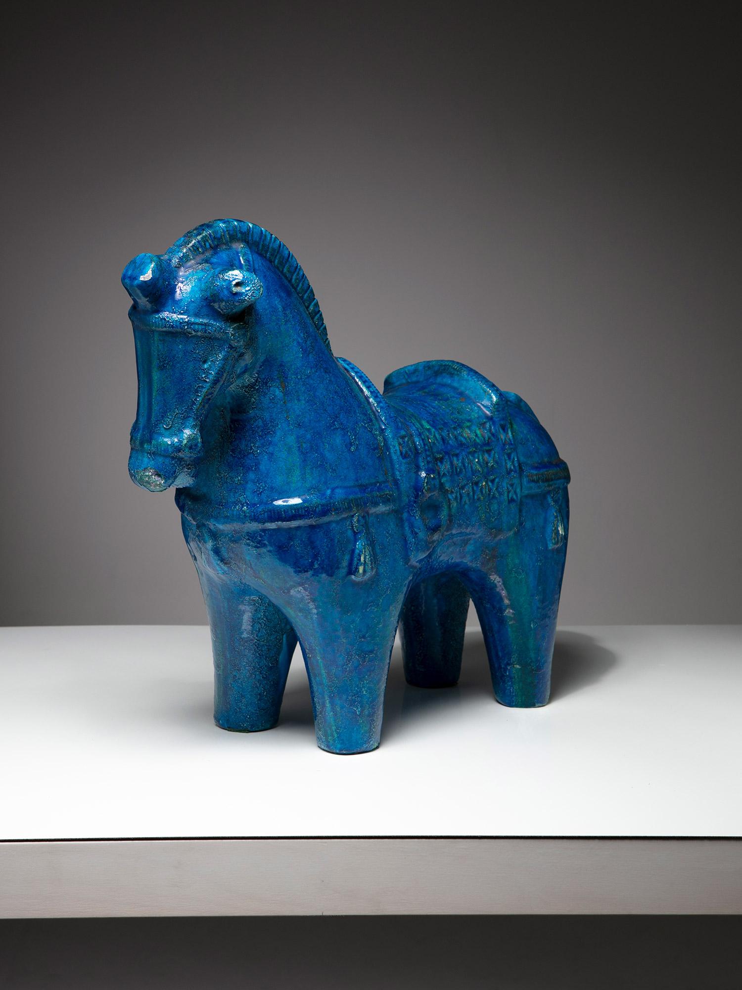 italien Sculpture de cheval Rimini Blu d'Aldo Londi pour Bitossi, Italie  1960s en vente