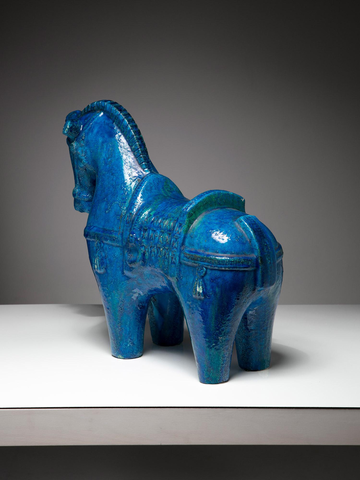 Rimini Blu Keramikpferd-Skulptur von Aldo Londi für Bitossi, Italien,  1960s (Italienisch) im Angebot