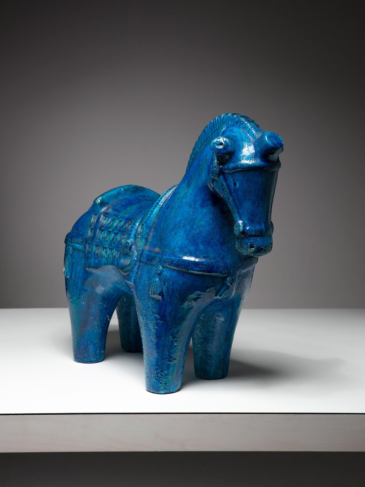 Céramique Sculpture de cheval Rimini Blu d'Aldo Londi pour Bitossi, Italie  1960s en vente