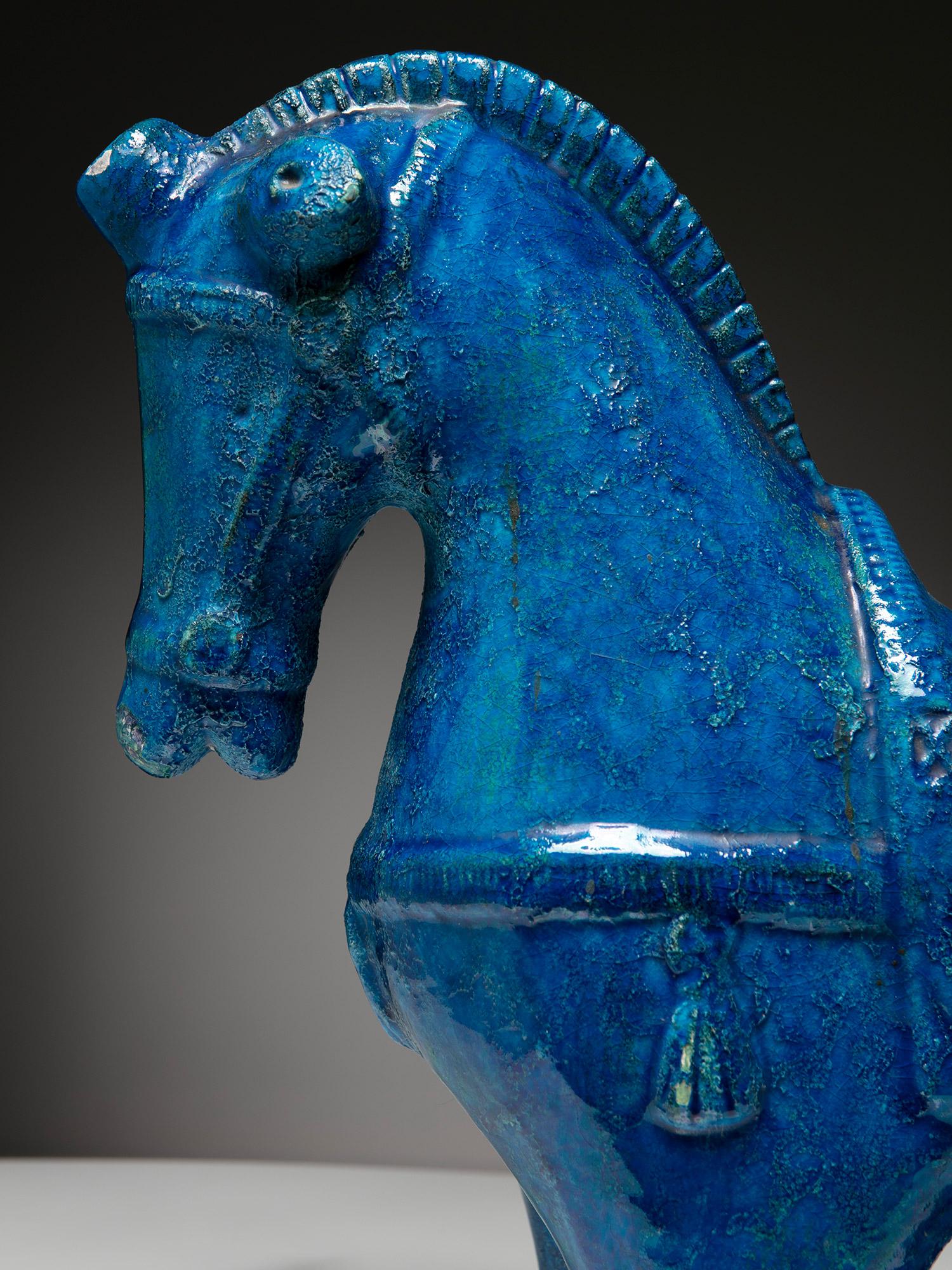 Rimini Blu Ceramic Horse Sculpture by Aldo Londi for Bitossi, Italy,  1960s In Good Condition For Sale In Milan, IT