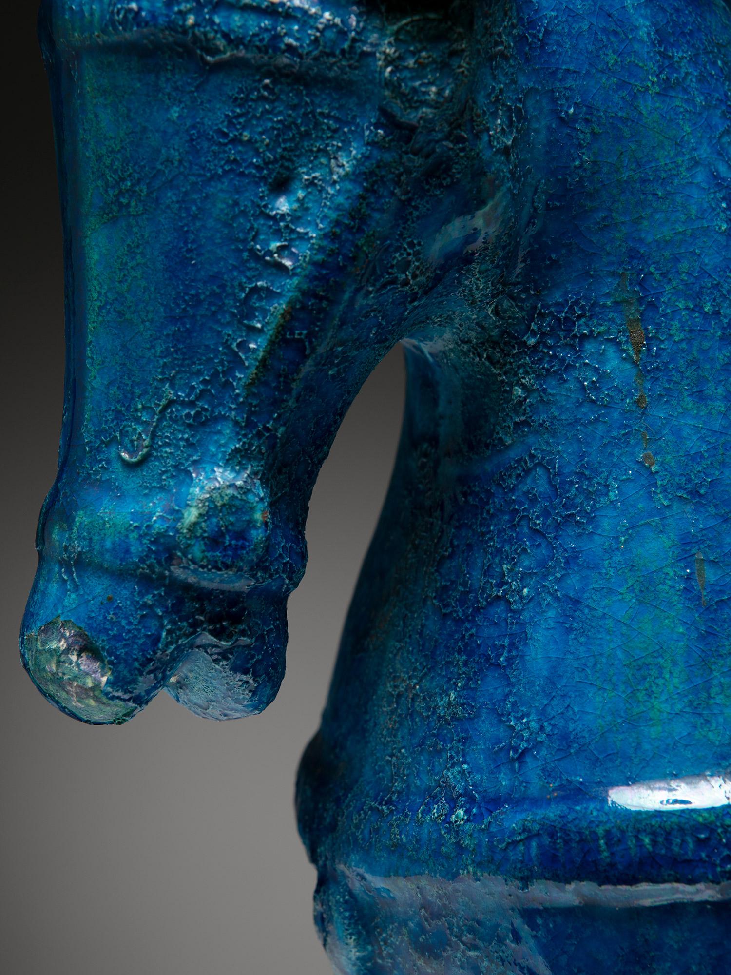 Mid-20th Century Rimini Blu Ceramic Horse Sculpture by Aldo Londi for Bitossi, Italy,  1960s For Sale