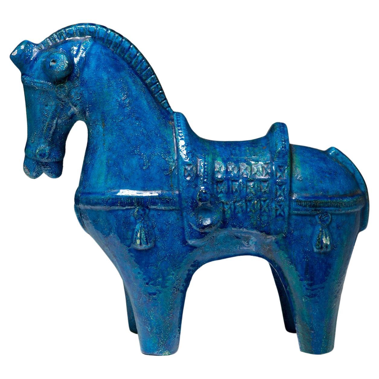 Rimini Blu Ceramic Horse Sculpture by Aldo Londi for Bitossi, Italy,  1960s For Sale