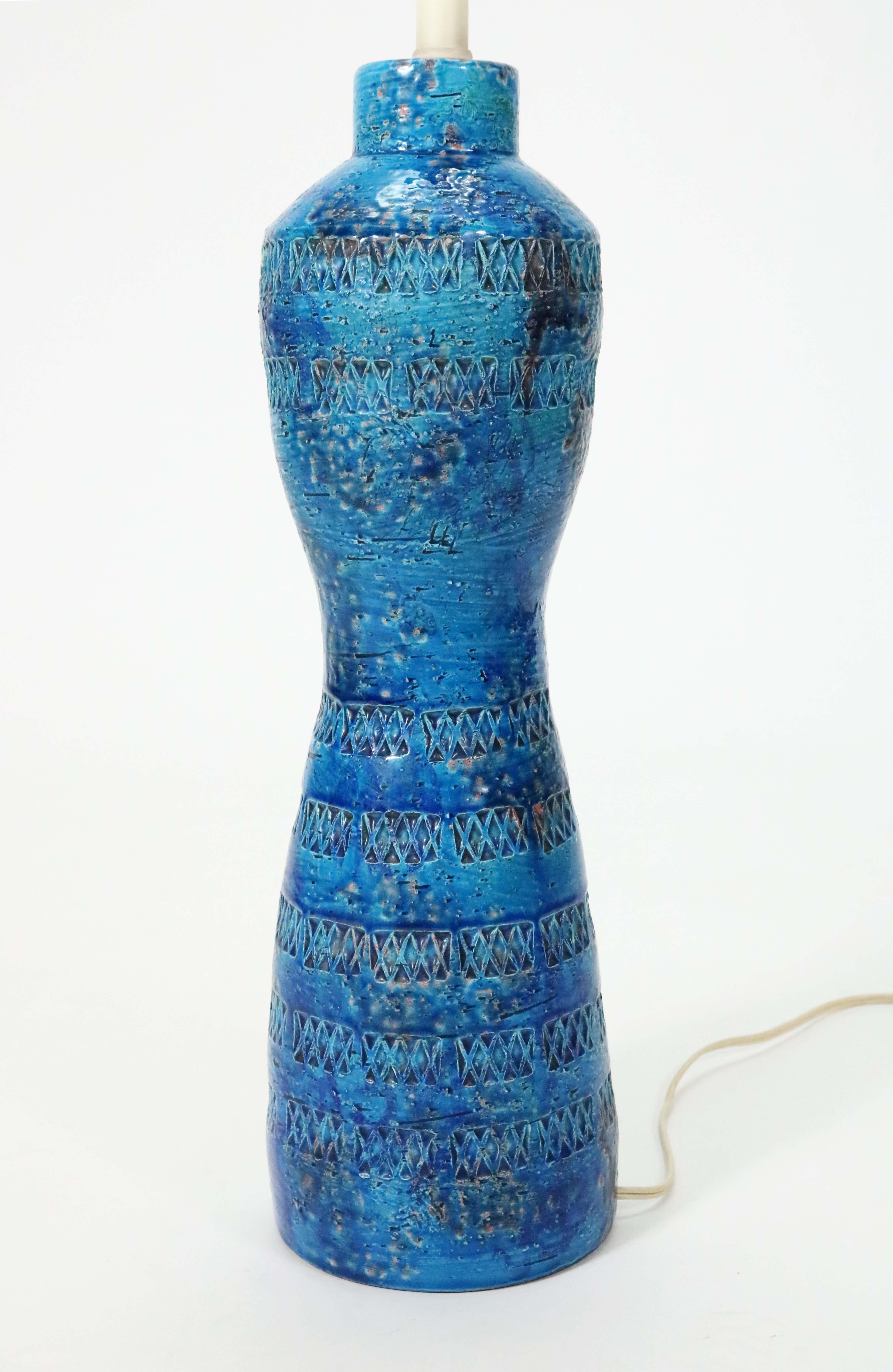 'Rimini Blu' Ceramic Lamp by Aldo Londi for Bitossi In Excellent Condition In Littleton, CO