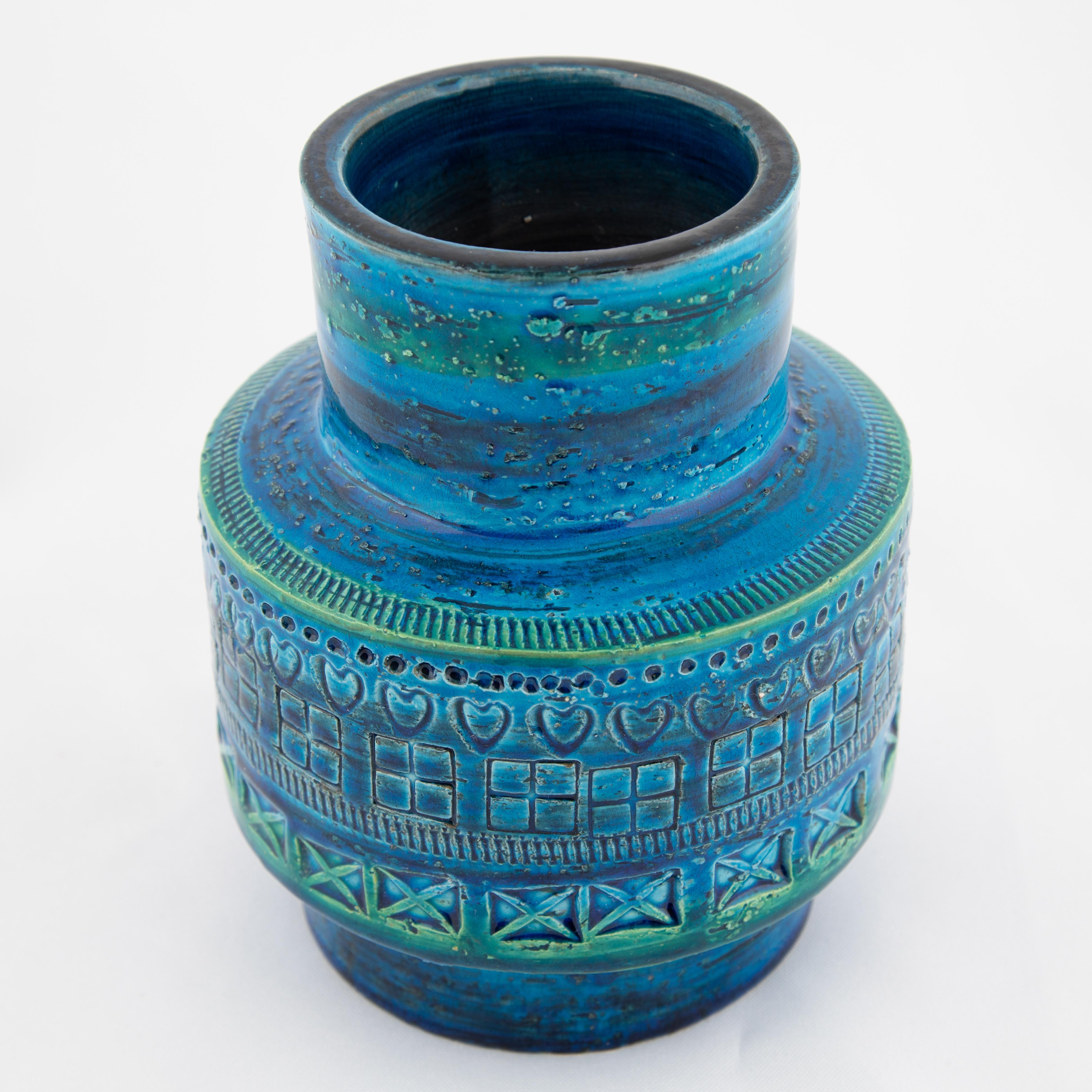 Blue ceramic vase from Aldo Londi's iconic 