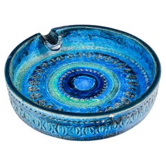 "Rimini Blu" glazed ceramic ashtray by Aldo LONDI for Bitossi. Italy, 1960s