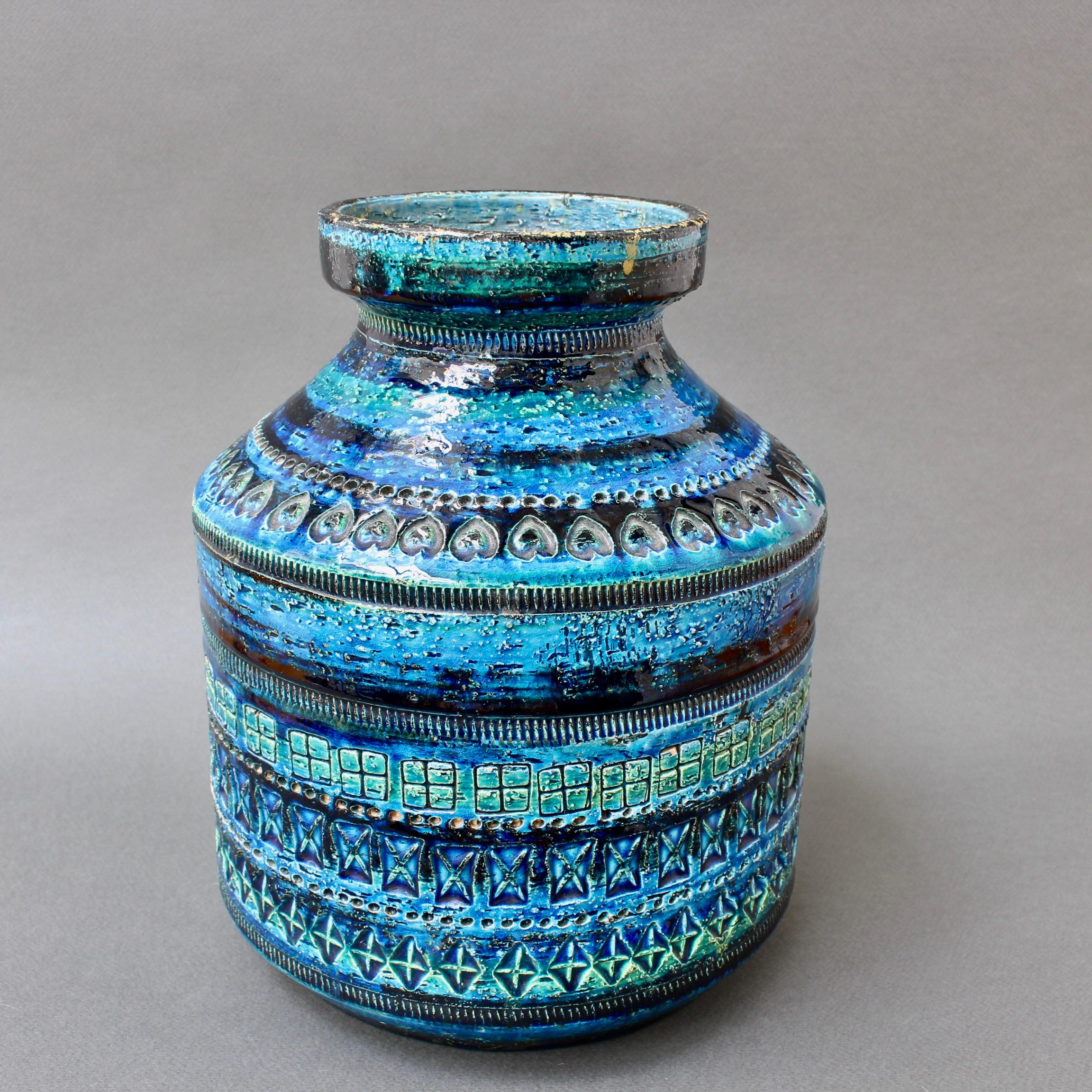 Italian Rimini Blu Vase with Geometric Shapes, Aldo Londi for Bitossi, circa 1960s-1970s