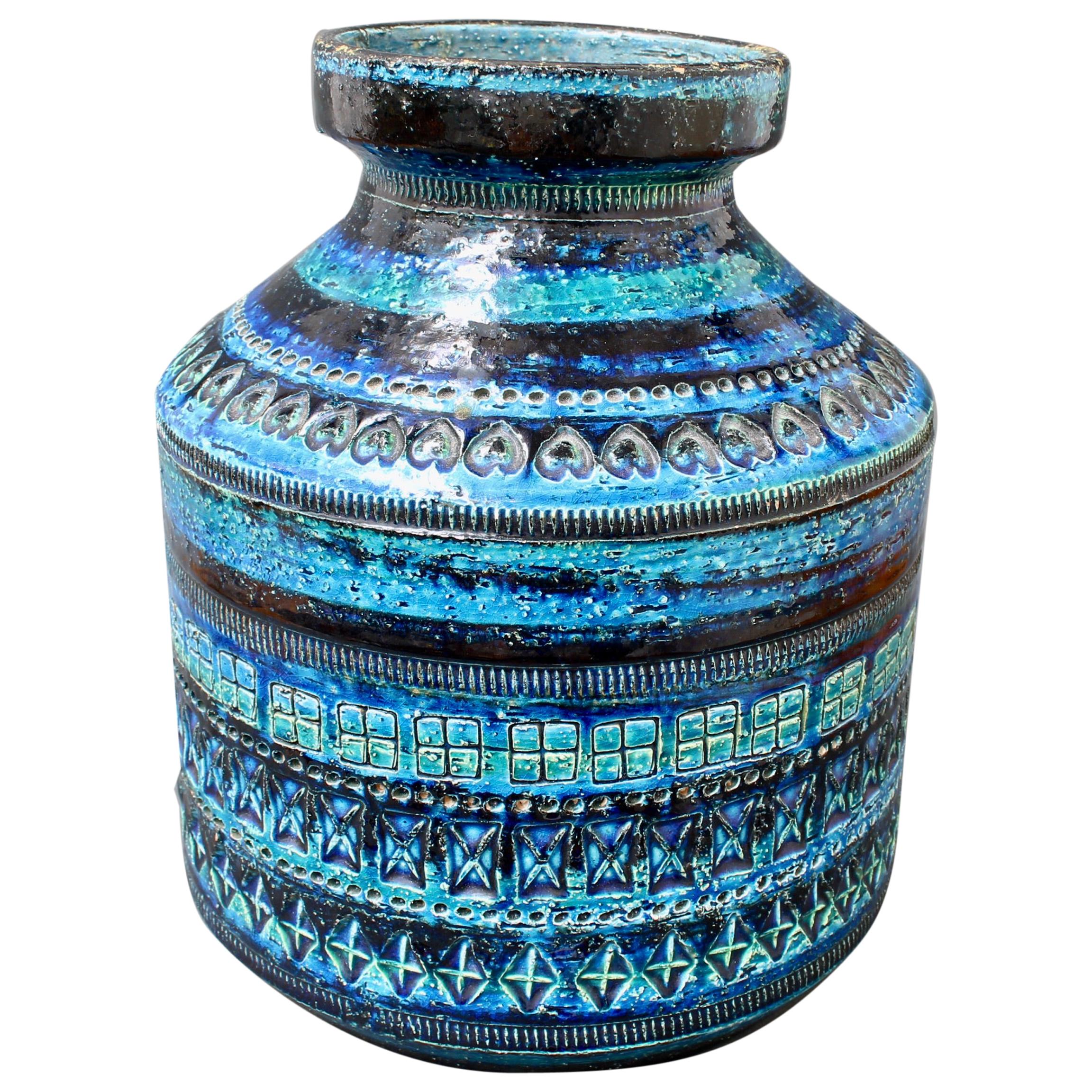 Rimini Blu Vase with Geometric Shapes, Aldo Londi for Bitossi, circa 1960s-1970s