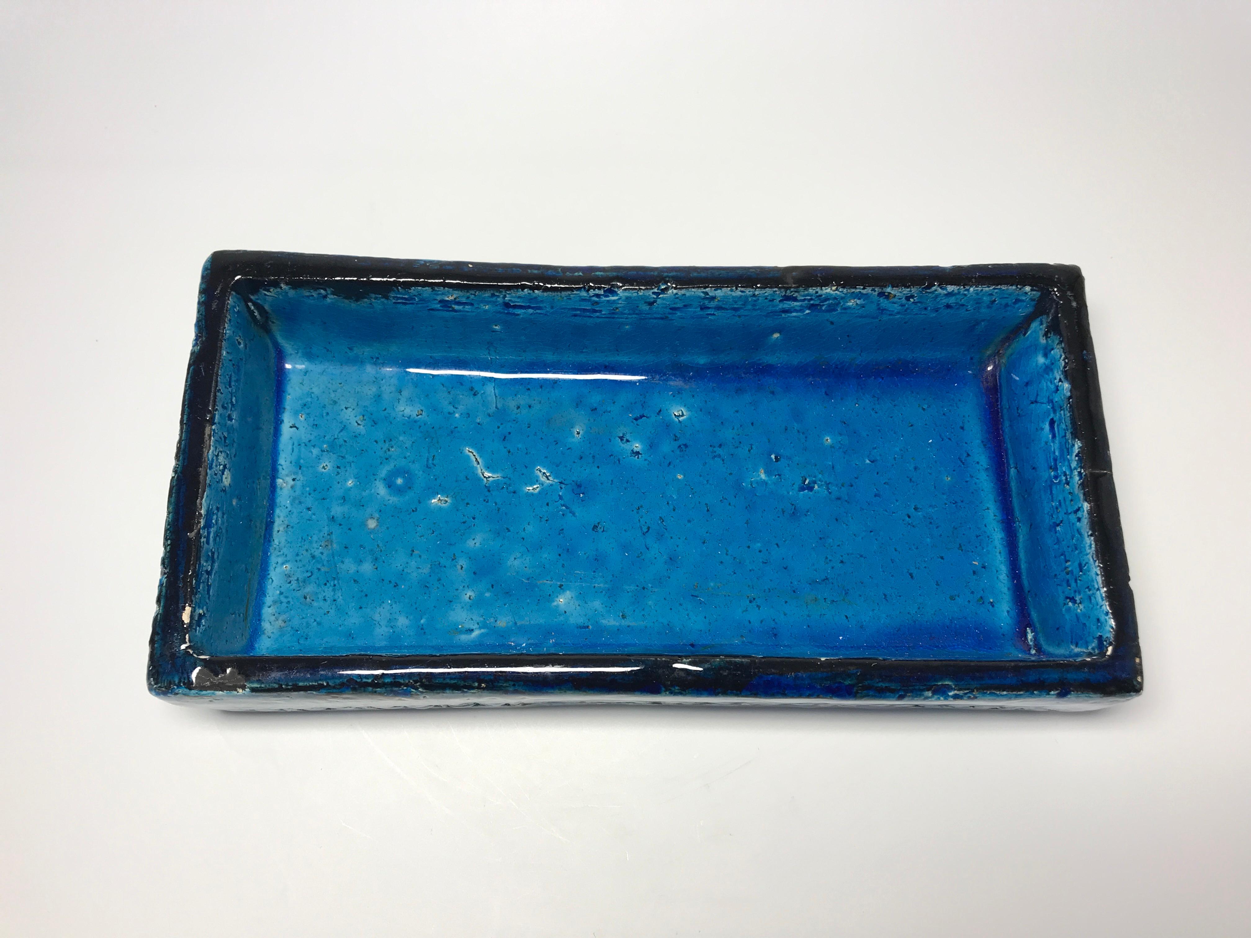 Glazed Rimini Blue and Green Bitossi Studio of Italy, 1960s Oblong Ceramic Lidded Box For Sale