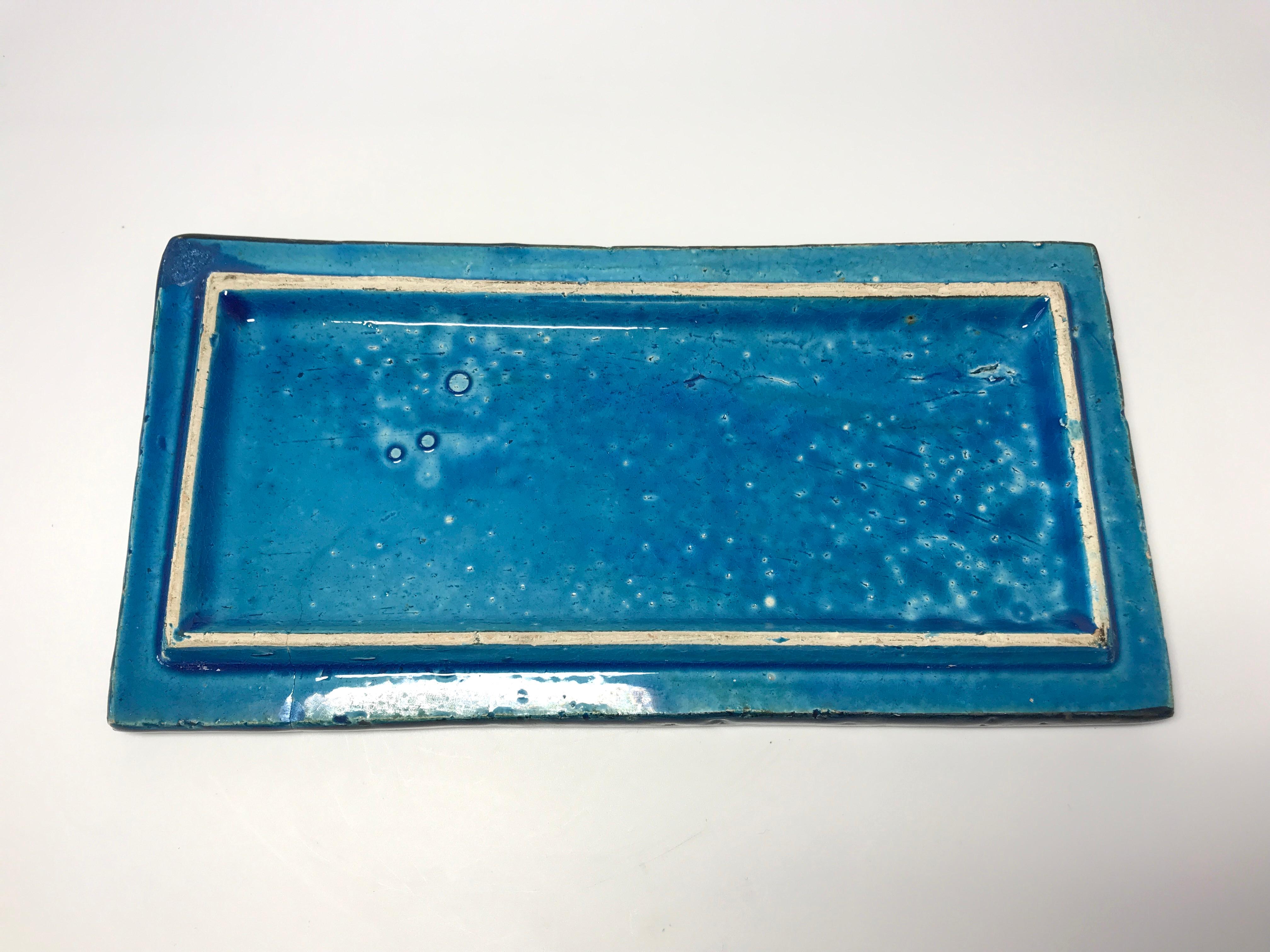 Rimini Blue and Green Bitossi Studio of Italy, 1960er Jahre Länglicher Keramikbehälter mit Deckel (20. Jahrhundert) im Angebot
