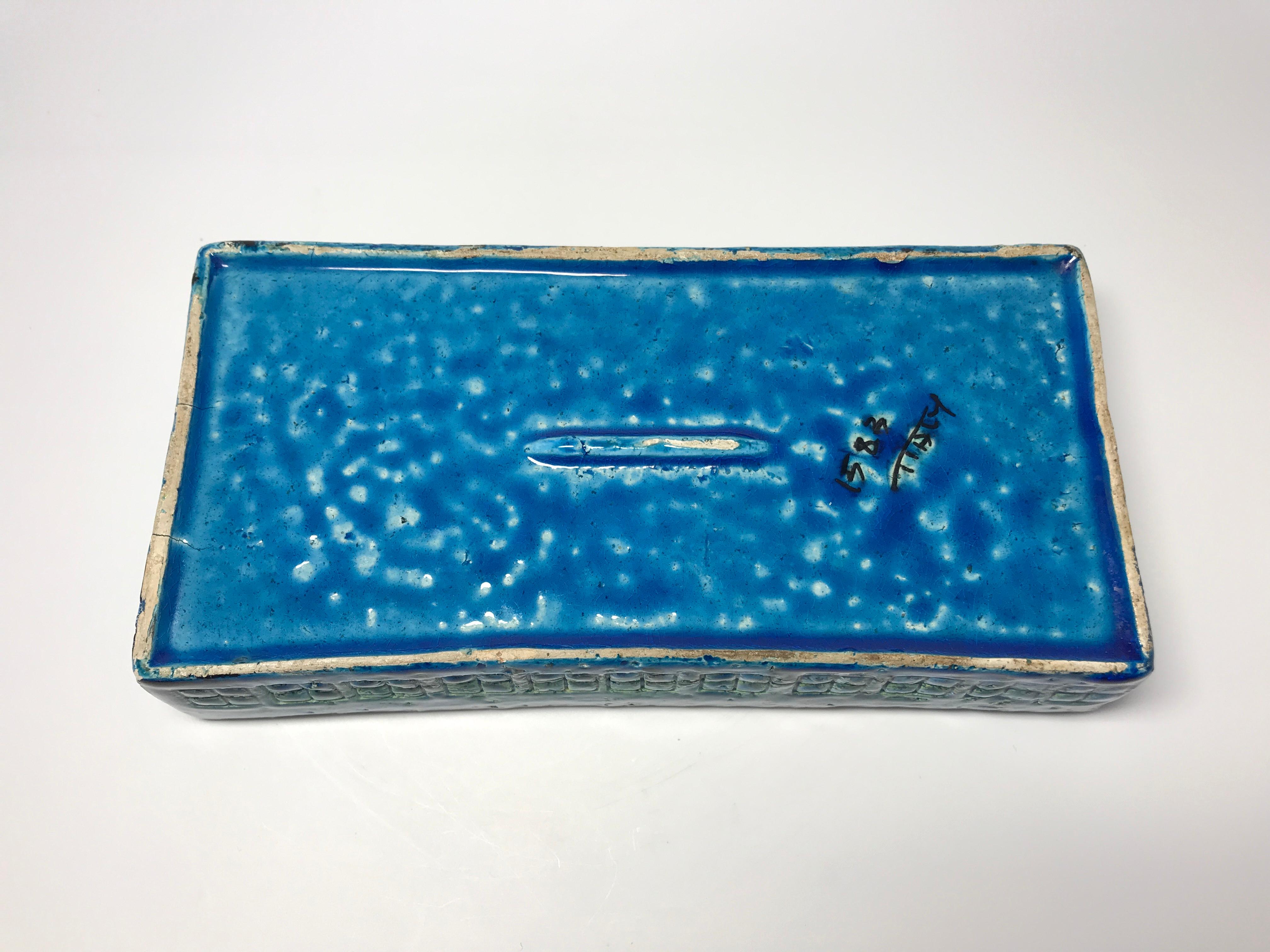 20th Century Rimini Blue and Green Bitossi Studio of Italy, 1960s Oblong Ceramic Lidded Box For Sale