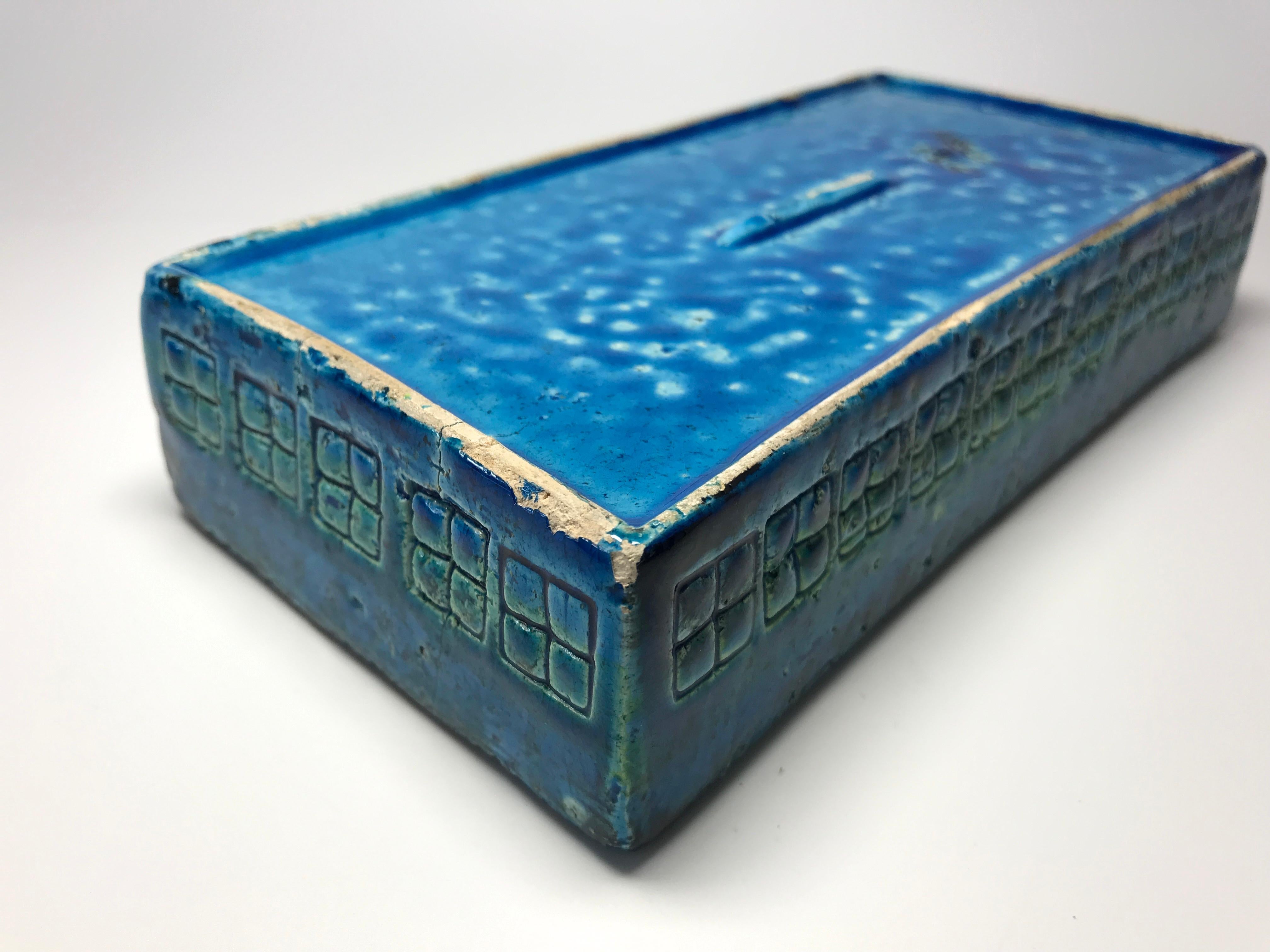 Rimini Blue and Green Bitossi Studio of Italy, 1960s Oblong Ceramic Lidded Box For Sale 1