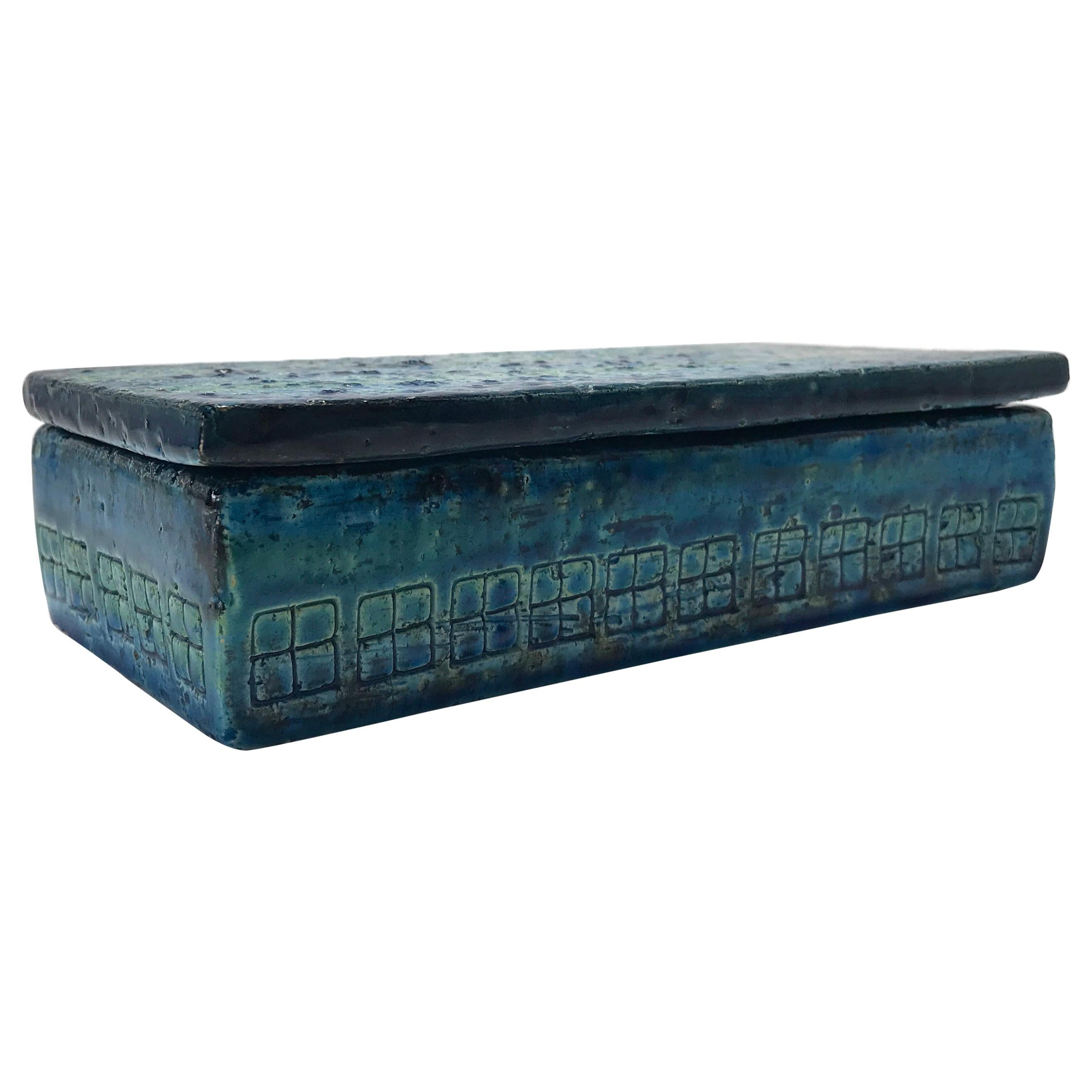 Rimini Blue and Green Bitossi Studio of Italy, 1960s Oblong Ceramic Lidded Box