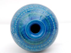 Vase sphérique en céramique bleue de Rimini par Aldo Londi pour Flavia Montelupo:: Italie:: 1970