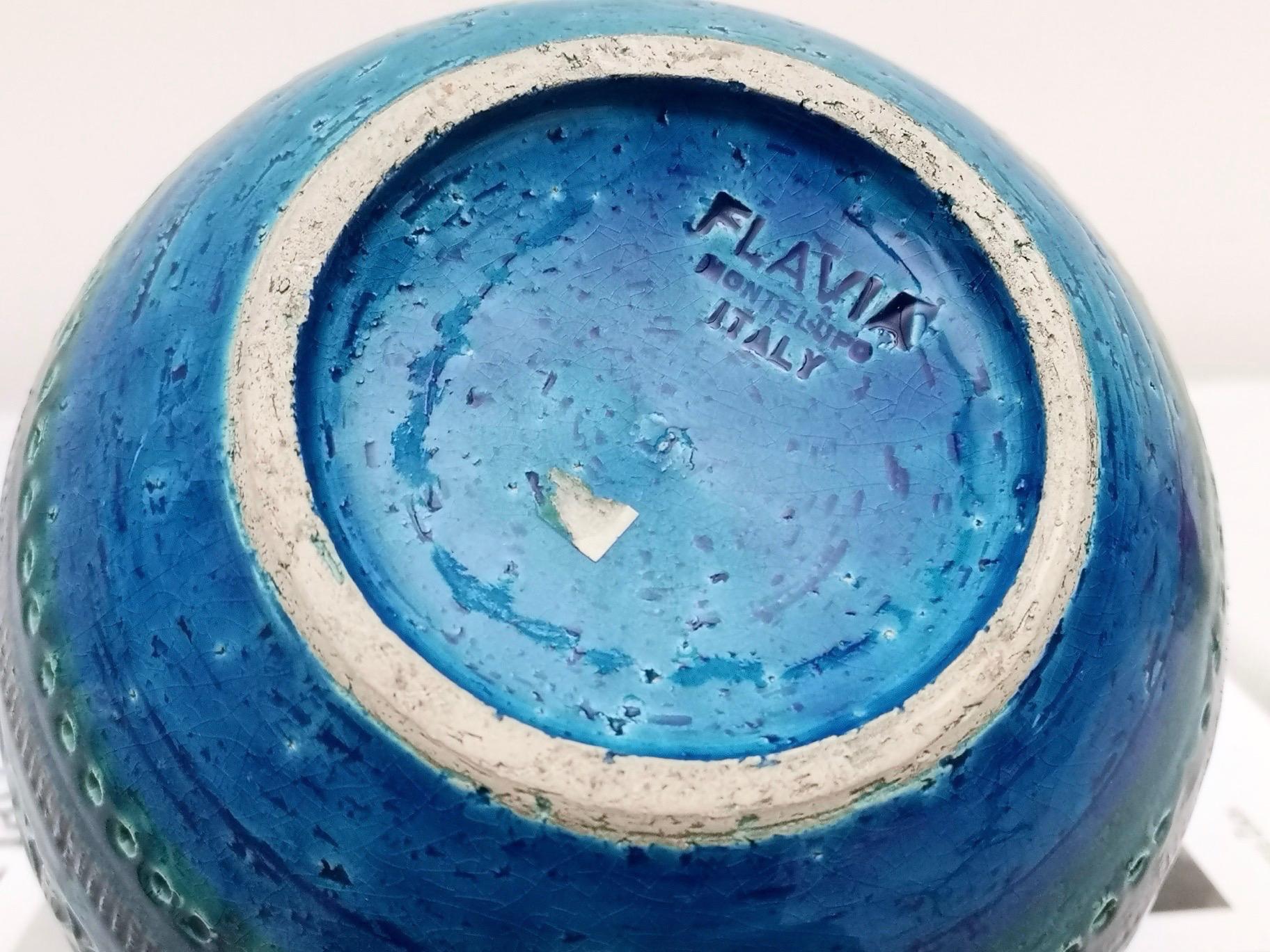 Italian Rimini Blue Ceramic Sphere Vase by Aldo Londi for Flavia Montelupo, Italy, 1970s