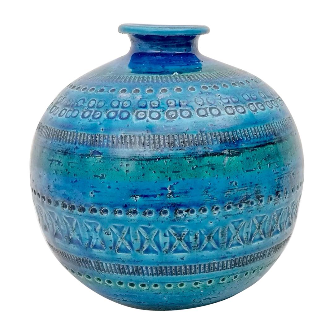 Rimini Blue Ceramic Sphere Vase by Aldo Londi for Flavia Montelupo, Italy, 1970s