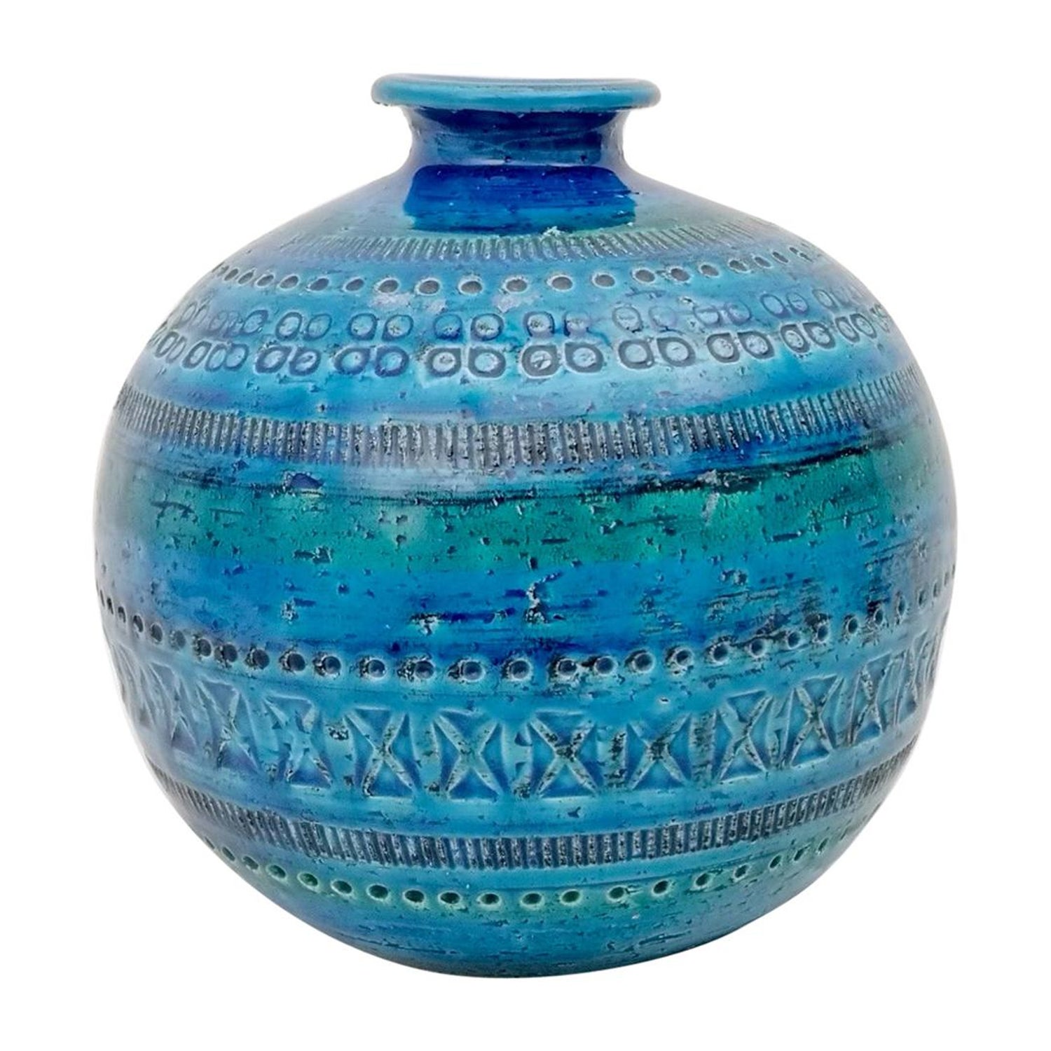 Rimini Blue Ceramic Sphere Vase by Aldo Londi for Flavia Montelupo, Italy,  1970s at 1stDibs