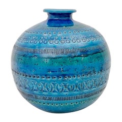 Vintage Rimini Blue Ceramic Sphere Vase by Aldo Londi for Flavia Montelupo, Italy, 1970s