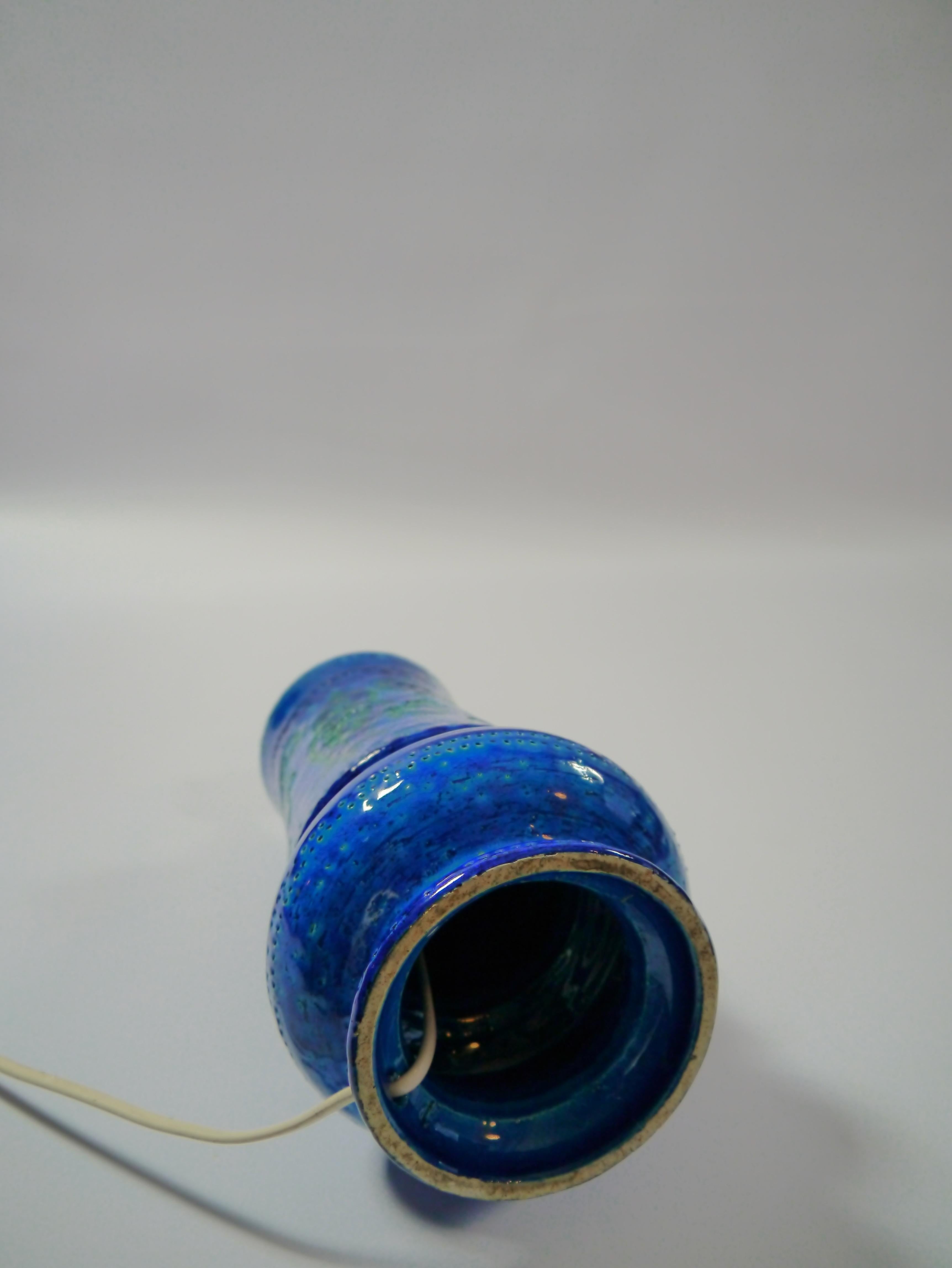 Glazed Rimini Blue Ceramic Table Lamp by Aldo Londi for Bitossi, Italy, 1960s