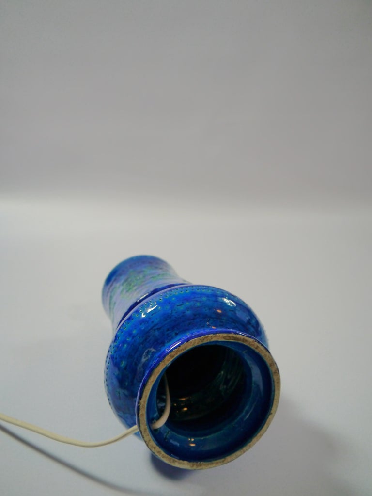 Glazed Rimini Blue Ceramic Table Lamp by Aldo Londi for Bitossi, Italy, 1960s For Sale